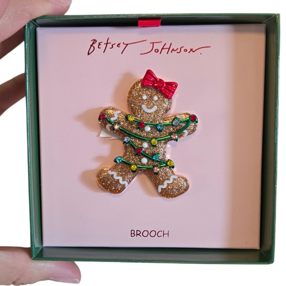 Betsy Johnson Christmas Gingerbread Brooch New Holiday